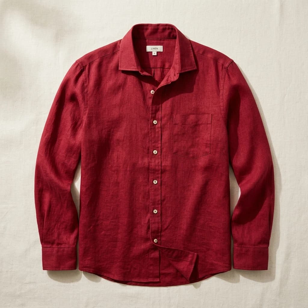 Crimson Red Pure Linen Shirt — se7en® Linen Shirt