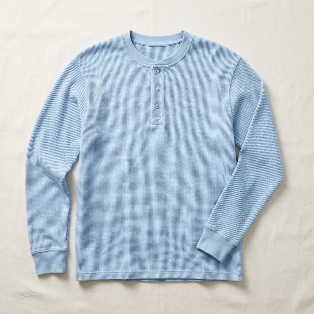 Light Blue Ribbed Henley — se7en® Henley
