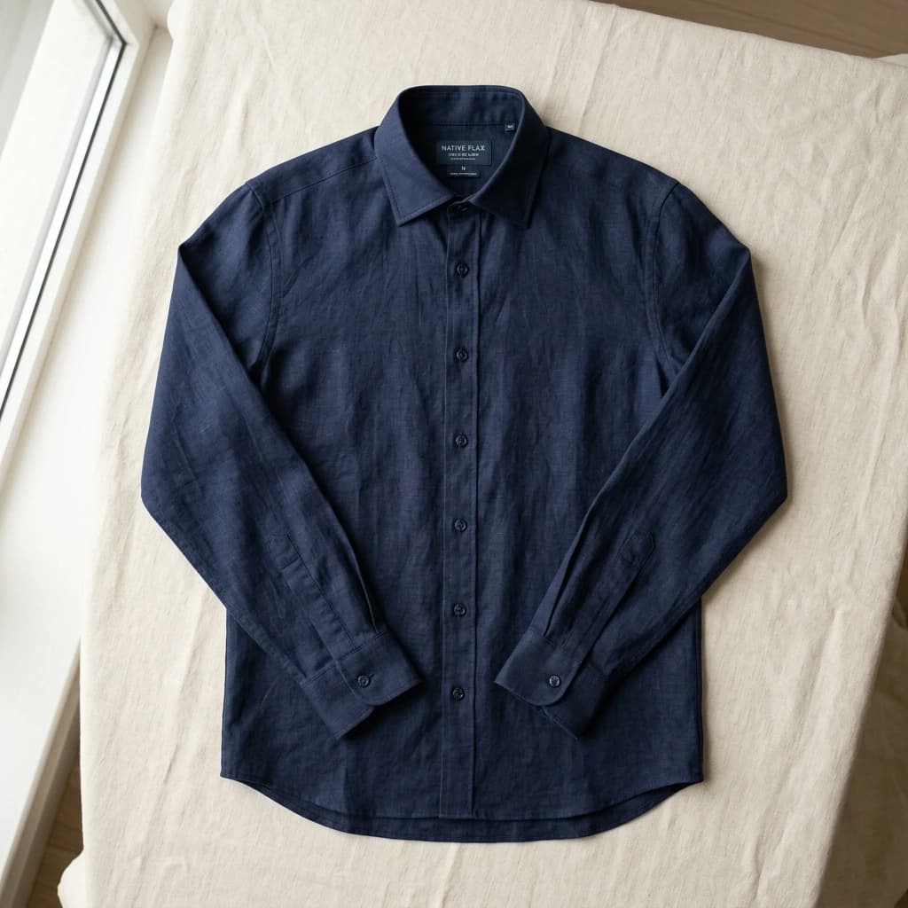 Navy Blue Pure Linen Shirt — se7en® Linen Shirt